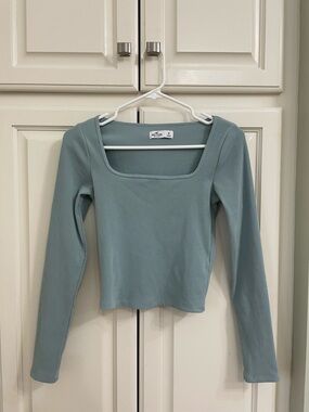 Hollister Blue Ribbed Square-Neck Long Sleeve Top